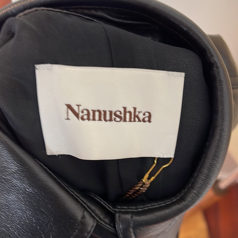 NANUSHKA “Berto” Vegan‎ Leather Collared Button-down Shirtdress in Black - Picture 13 of 15